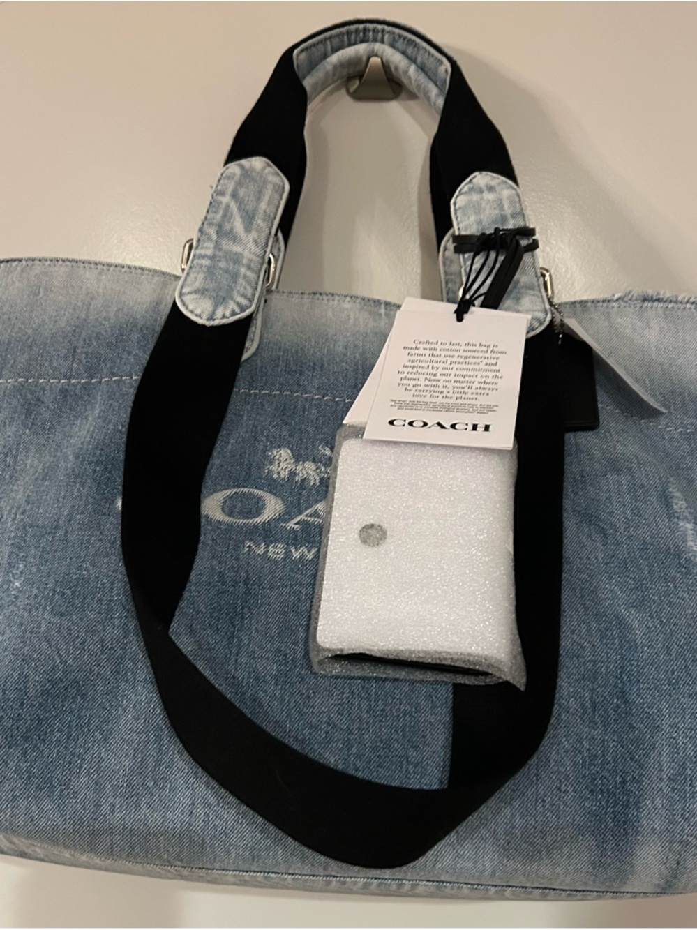 Coach Outlet Men's Small Tour Tote Bag In Loved Denim With Charms - Picture 9 of 10